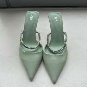 Zara mint green heels with rhinestones straps. Size 39/US 8